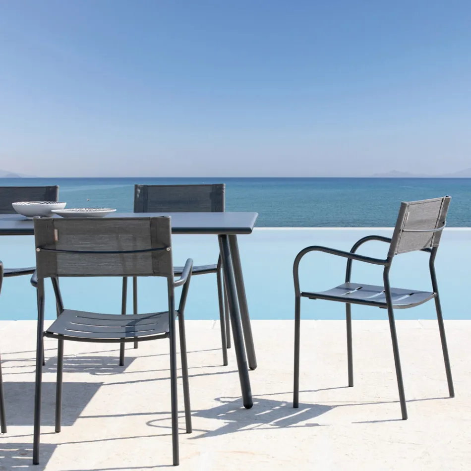 Conjunto de 4 cadeiras de jardim em metal galvanizado e batyline - Prestigio Viadurini