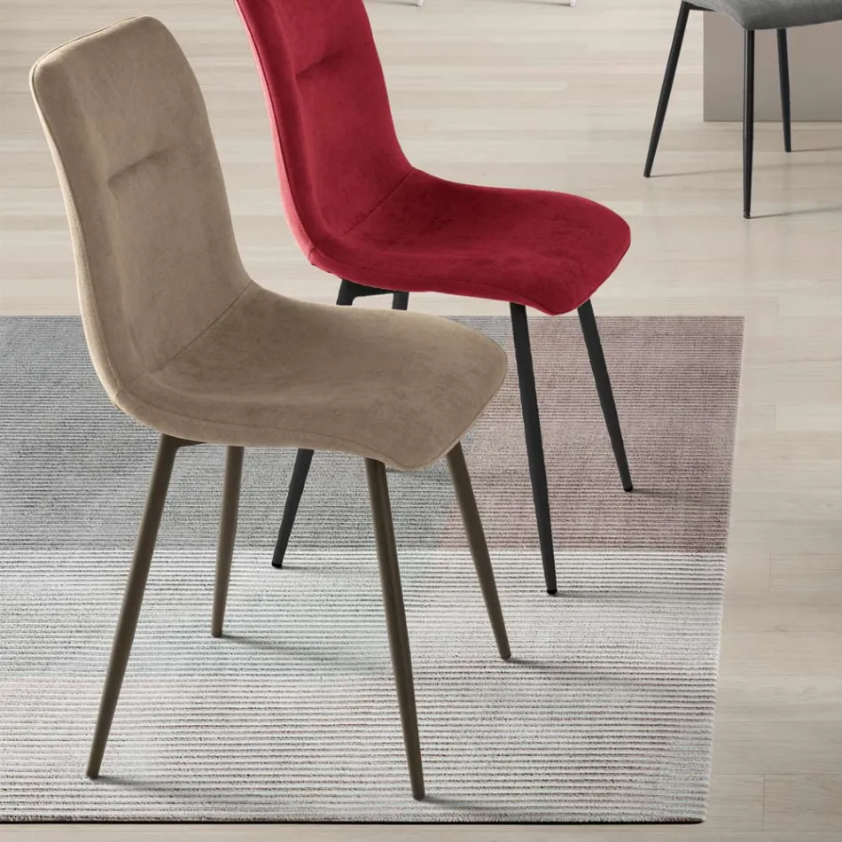 Conjunto de 4 cadeiras estofadas em tecido para sala de estar com base de metal - Projeto Viadurini