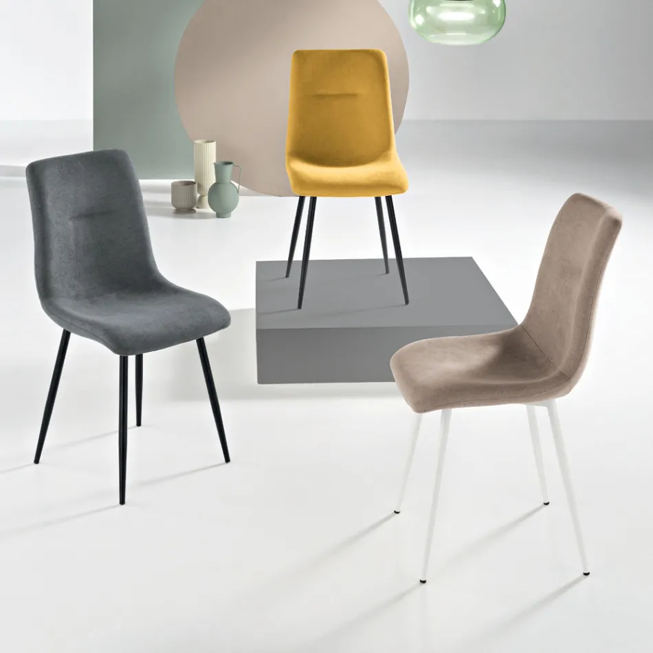 Conjunto de 4 cadeiras estofadas em tecido para sala de estar com base de metal - Projeto Viadurini