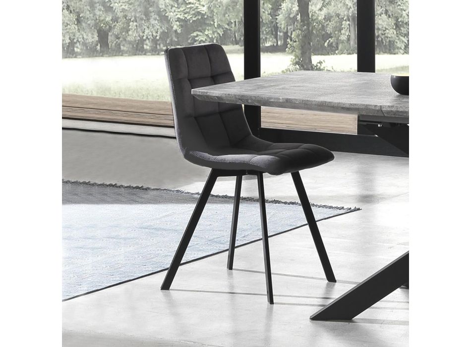 Conjunto de 4 Cadeiras em Tecido Antracite e Aço Preto - Antracite Viadurini