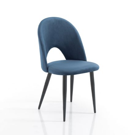 Conjunto de 4 Cadeiras em Tecido Efeito Veludo Azul - Dálmata Viadurini