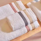 Conjunto de toalhas de rosto de algodão turco com babados duplos Serenity Viadurini