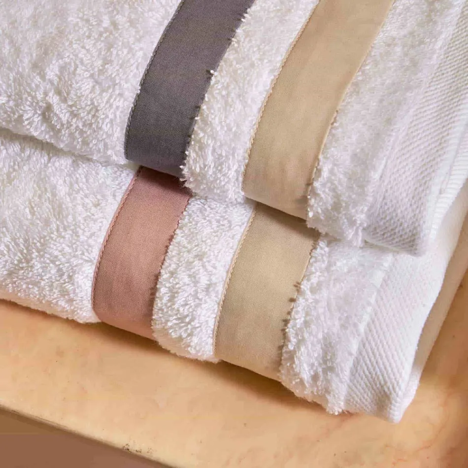 Conjunto de toalhas de rosto de algodão turco com babados duplos Serenity Viadurini