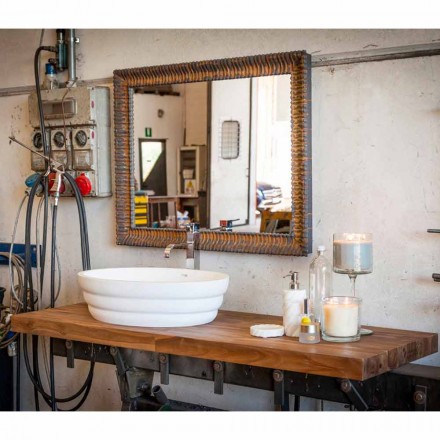 Conjunto de móveis suspensos de design para banheiro em teca listrada Poggio Viadurini