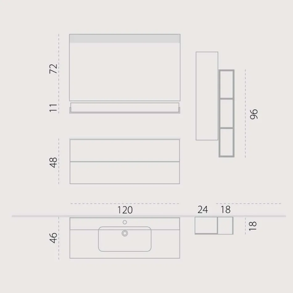 Conjunto de madeira e suspensão de móveis de banheiro modernos Fenix feitos na Itália Bari Viadurini