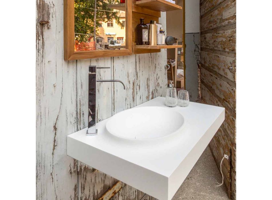 Design moderno conjunto de móveis de casa de banho suspensos em superfície sólida Brusson Viadurini