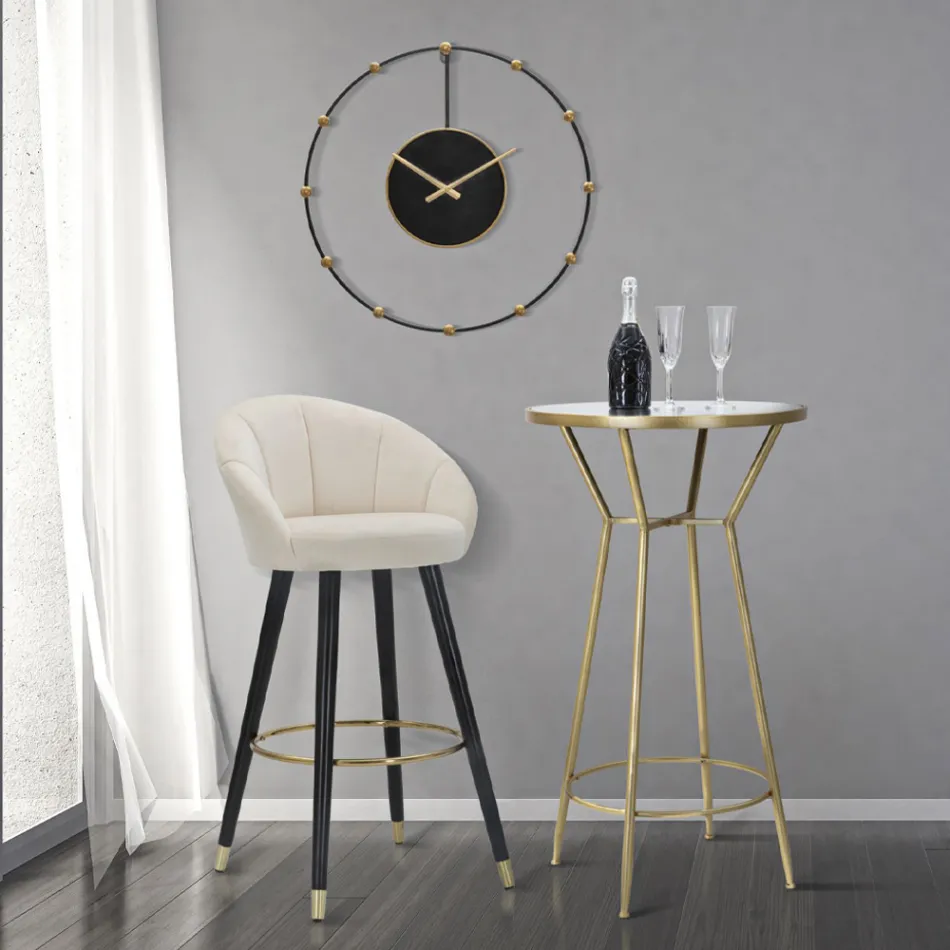 Banqueta alta em madeira e metal com assento em poliéster - Enzo Viadurini