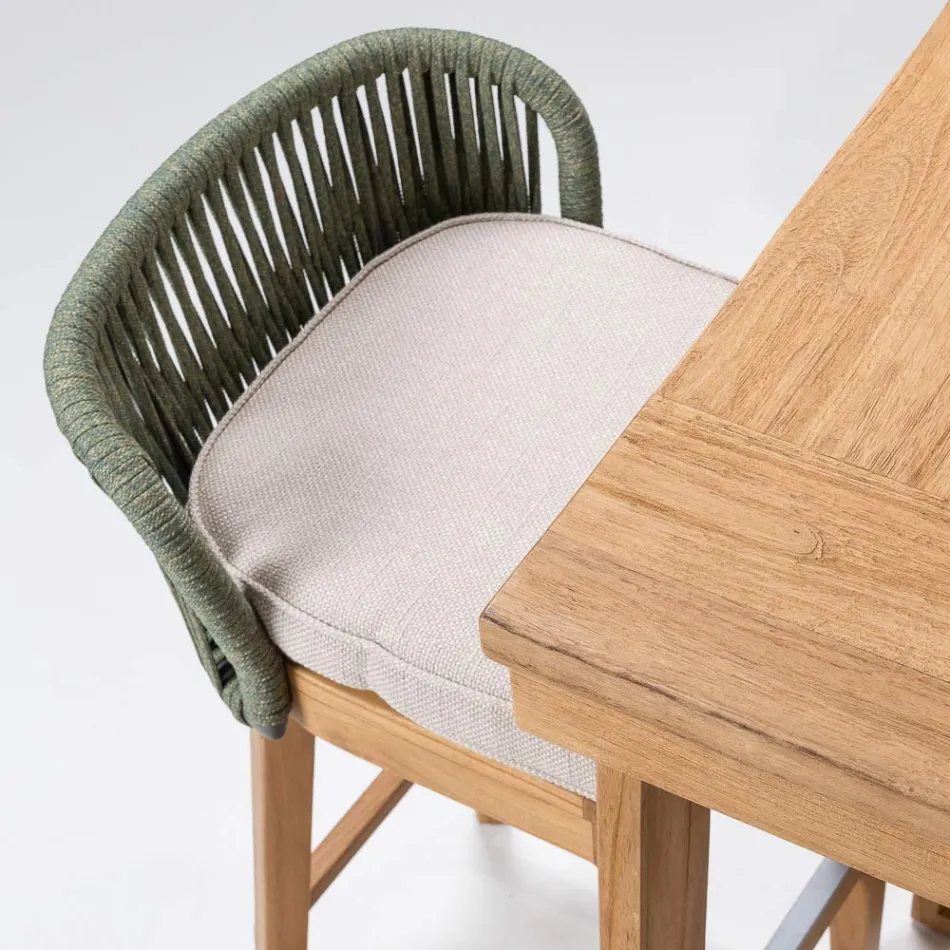 Banqueta alta de bar em madeira de teca natural com almofada - Lateral Viadurini