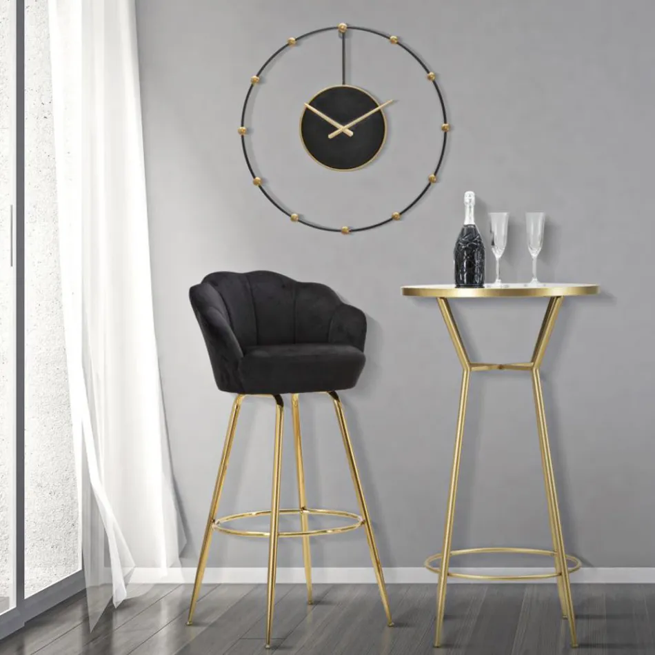 Banquinho alto em ferro dourado com assento forrado em veludo - Annina Viadurini