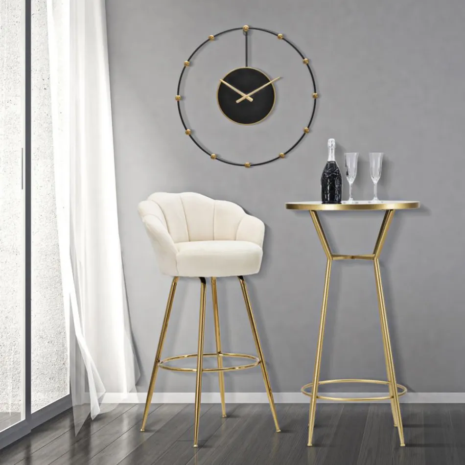 Banquinho alto em ferro dourado com assento forrado em veludo - Annina Viadurini