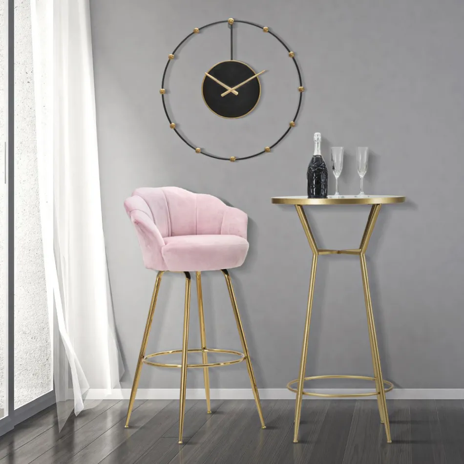 Banquinho alto em ferro dourado com assento forrado em veludo - Annina Viadurini