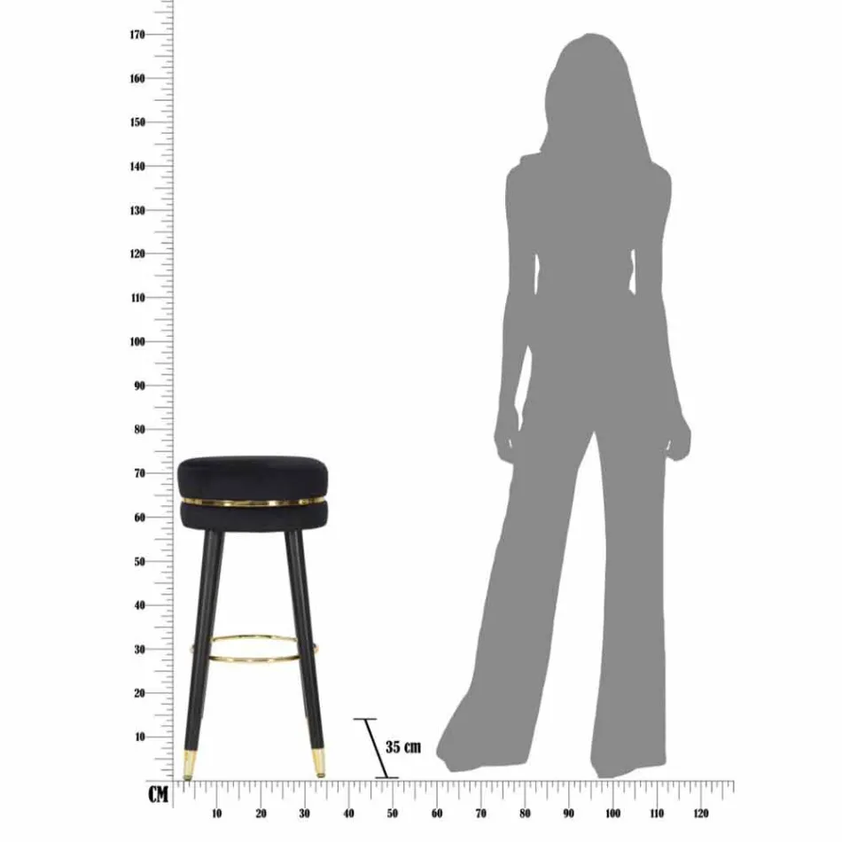 Banqueta Bar Redonda em Madeira e Tecido de Design Moderno - Rupert Viadurini