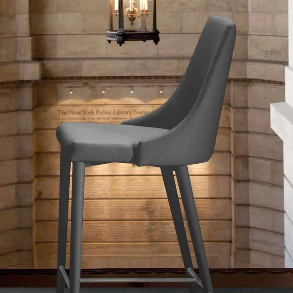 Banqueta com encosto, Base de metal design - Berenice Viadurini