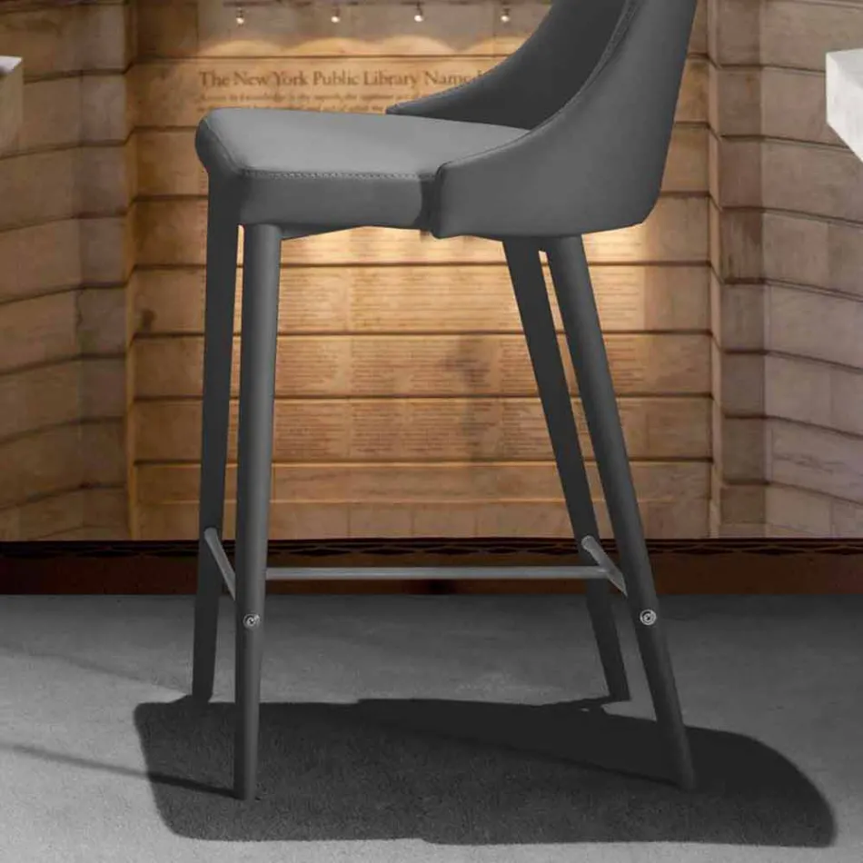 Banqueta com encosto, Base de metal design - Berenice Viadurini