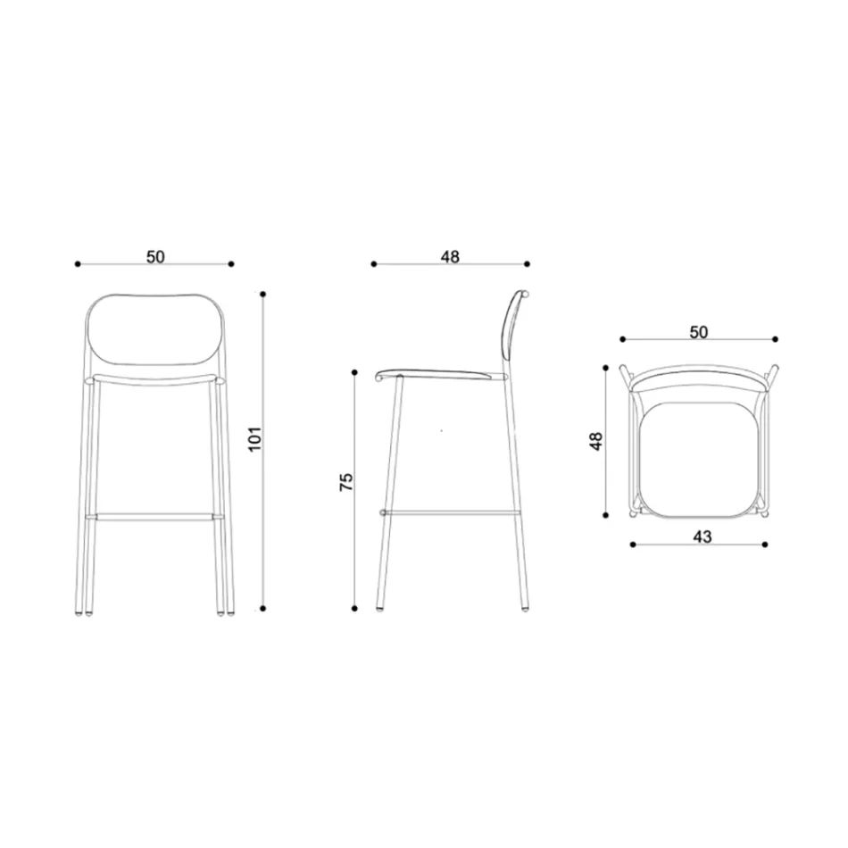 Tamborete de cozinha em madeira de carvalho e metal Made in Italy 2 peças - Saffia Viadurini