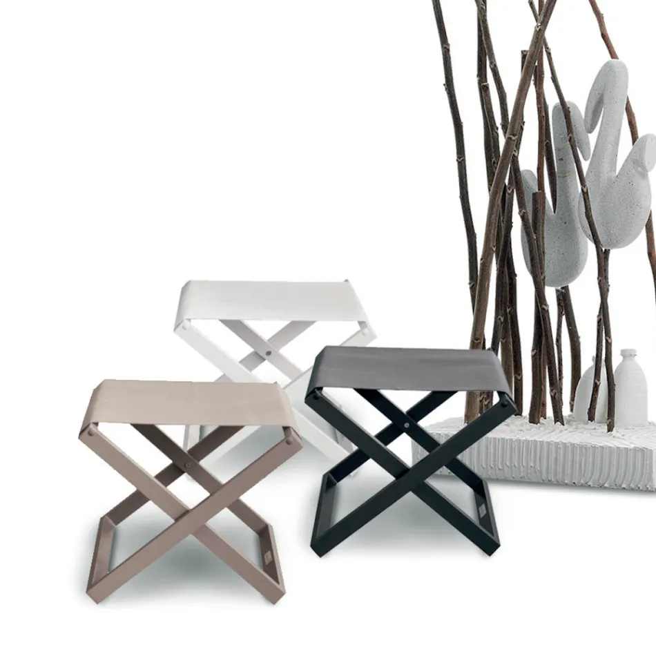 Banqueta Exterior em Alumínio Pintado e Têxtil - Edward Viadurini