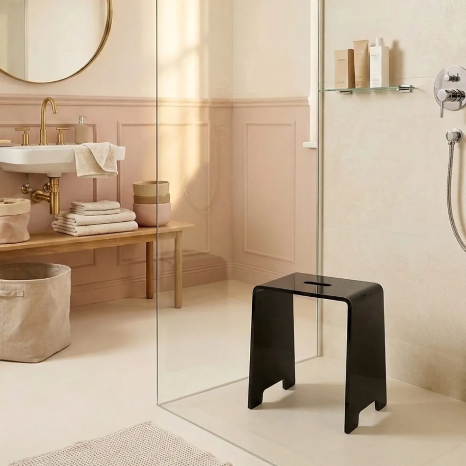 Penelope - Banqueta de banheiro de design em acrílico preto, fabricada na Itália. Viadurini