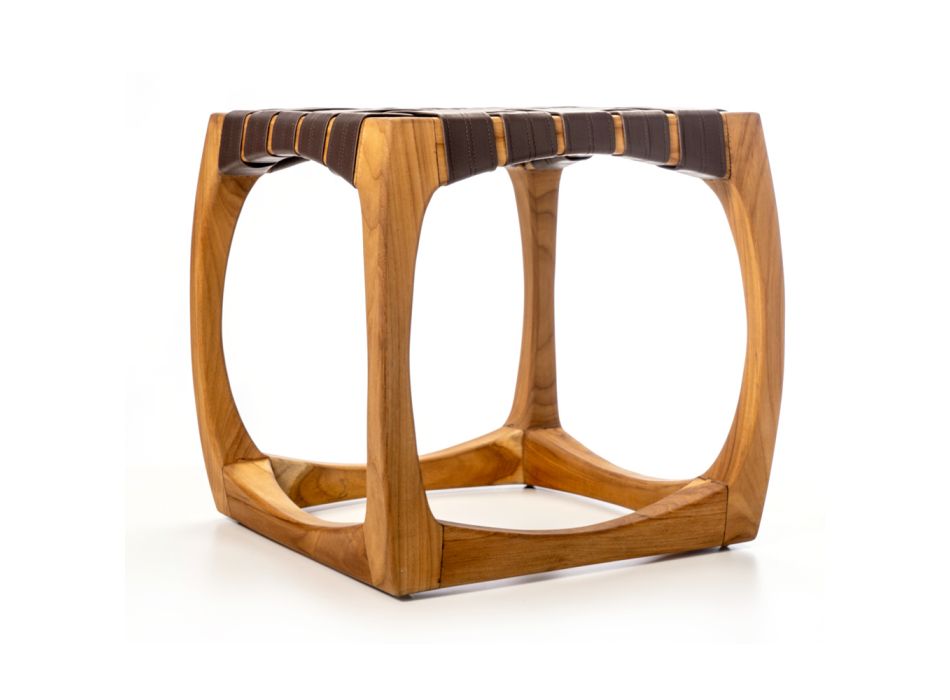 Banqueta de banheiro de design feita de teca com assento tecido - Yucca Viadurini