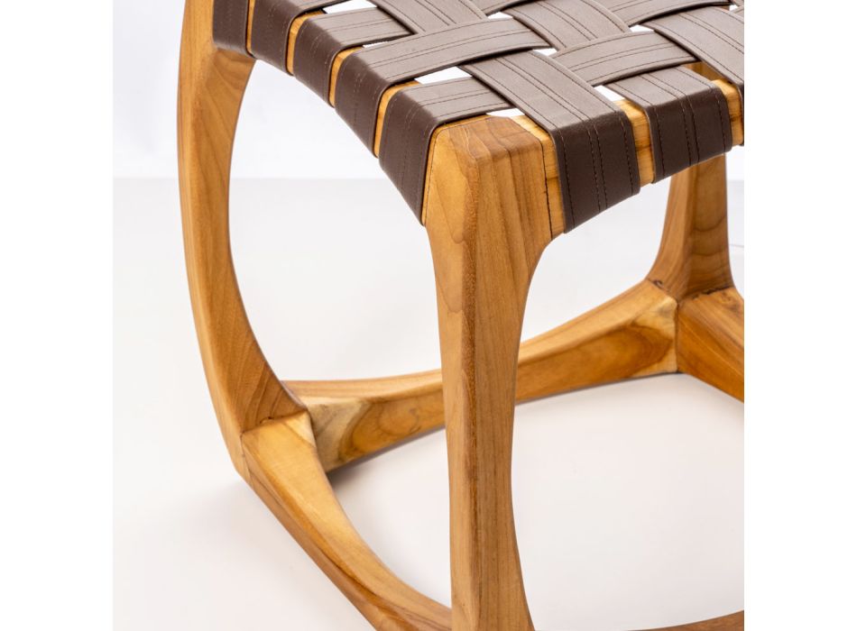 Banqueta de banheiro de design feita de teca com assento tecido - Yucca Viadurini