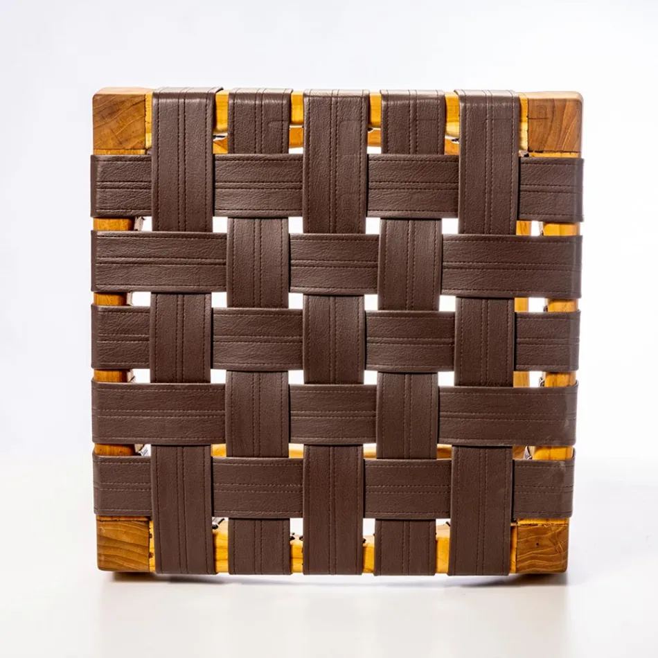 Banqueta de banheiro de design feita de teca com assento tecido - Yucca Viadurini