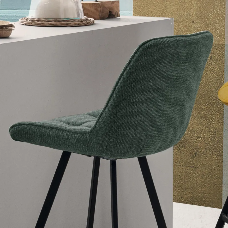 Tamborete de Cozinha Estofado com Estrutura Metálica 2 Peças - Raggia Viadurini