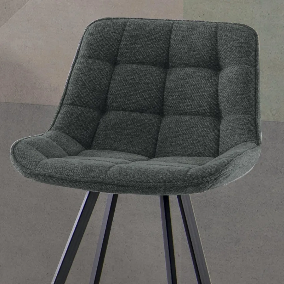 Tamborete de Cozinha Estofado com Estrutura Metálica 2 Peças - Raggia Viadurini