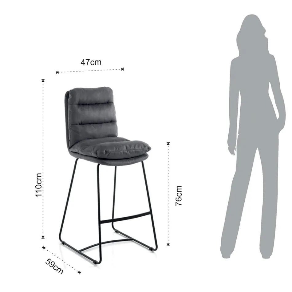 Banco de Cozinha em Microfibra Cinza Veludo Efeito 2 Peças - Fortaleza Viadurini