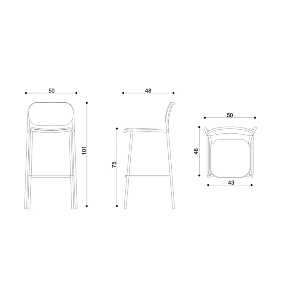 Tamborete de Cozinha em Tecido e Metal Made in Italy 2 Peças - Sangria Viadurini