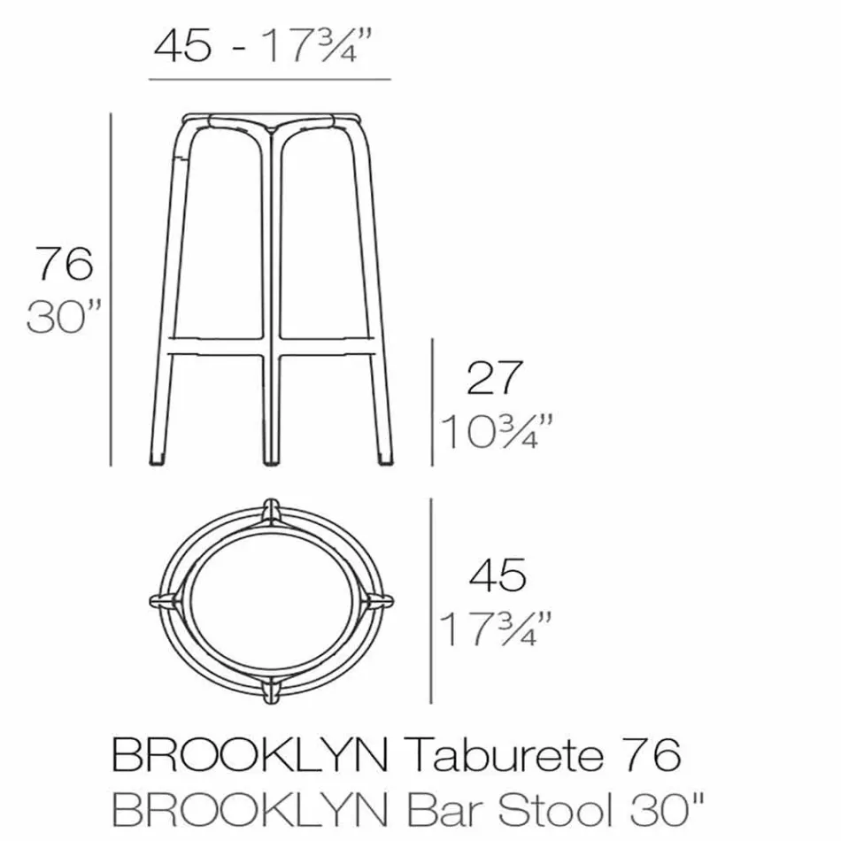 Brooklyn by Vondom fezes ao ar livre em polipropileno, H 76 cm Viadurini
