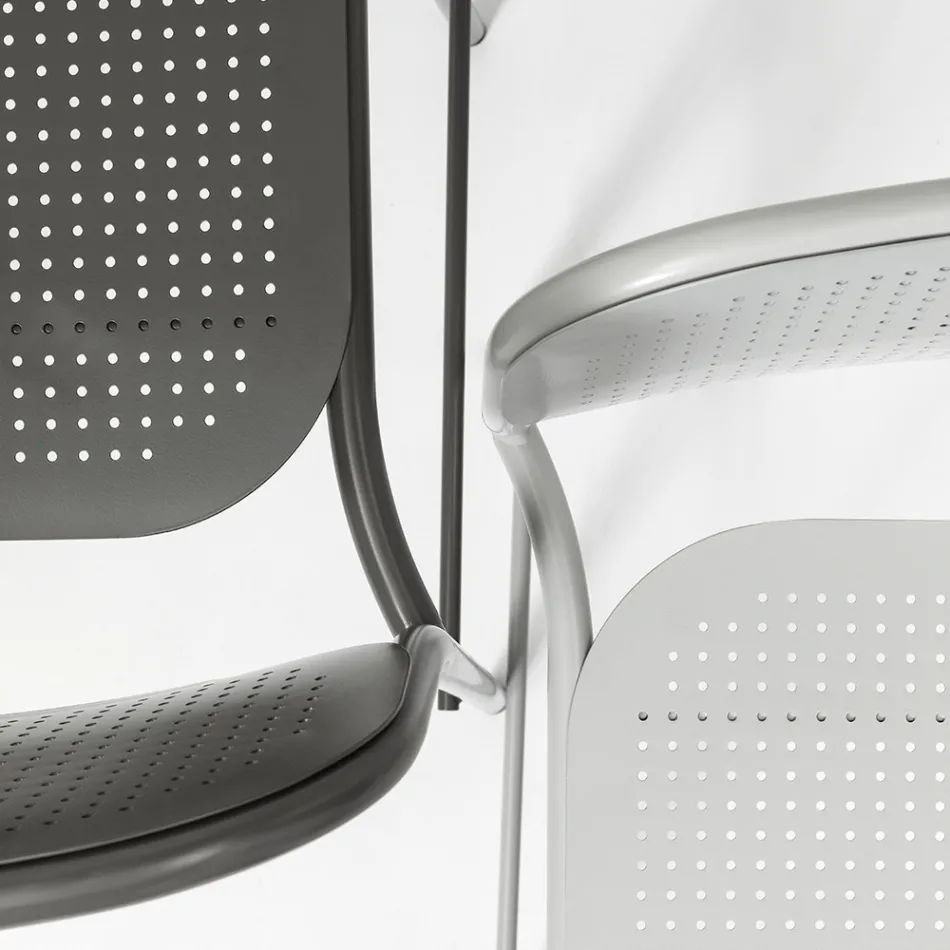 Banquinho de metal empilhável ao ar livre feito na Itália 2 peças - sinergia Viadurini