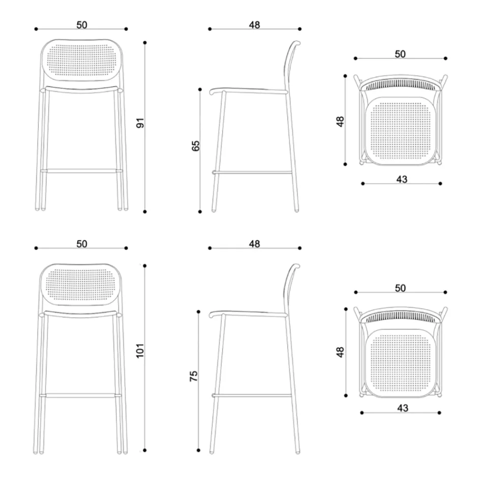 Banqueta de metal empilhável ao ar livre feita na Itália 2 peças - sinergia Viadurini