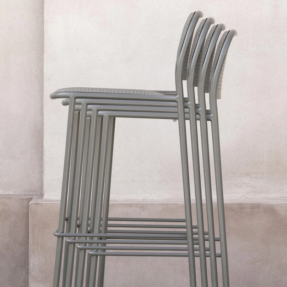 Banquinho de metal empilhável ao ar livre feito na Itália 2 peças - sinergia Viadurini