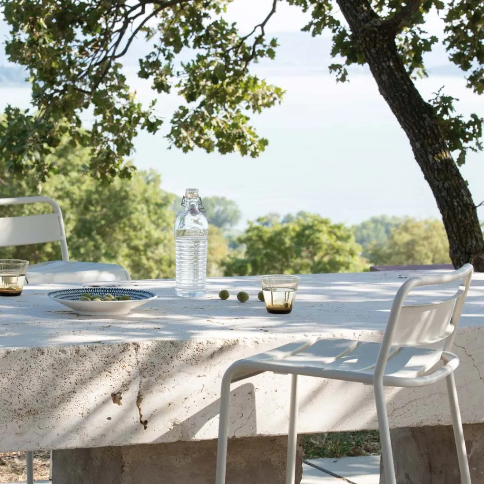 Banqueta externa empilhável em metal galvanizado fabricado na Itália - Amina Viadurini