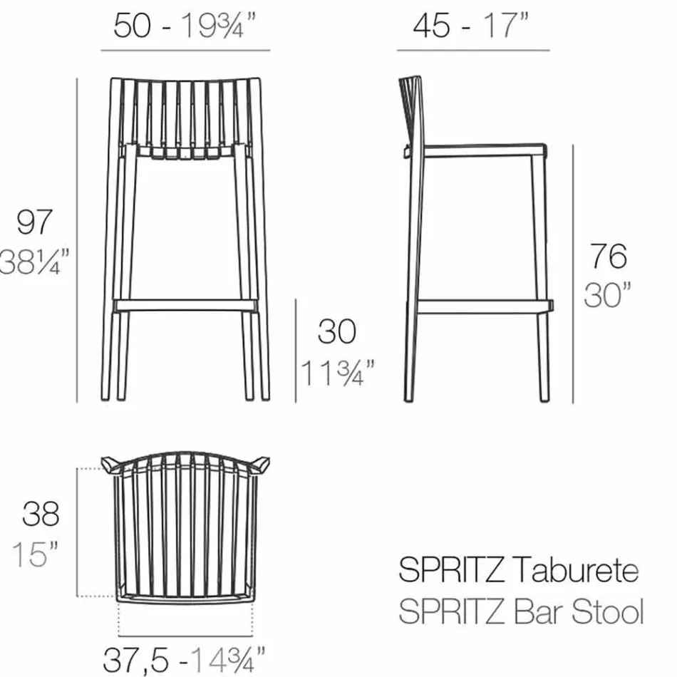 Banqueta de jardim empilhável de H 97 cm Vondom Spritz em polipropileno Viadurini
