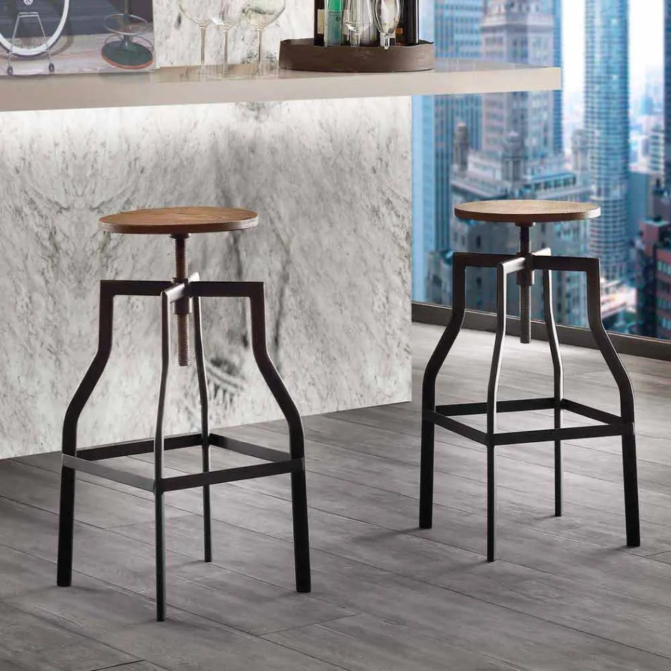 Banqueta ajustável de metal e madeira design feito na Itália Livorno Viadurini