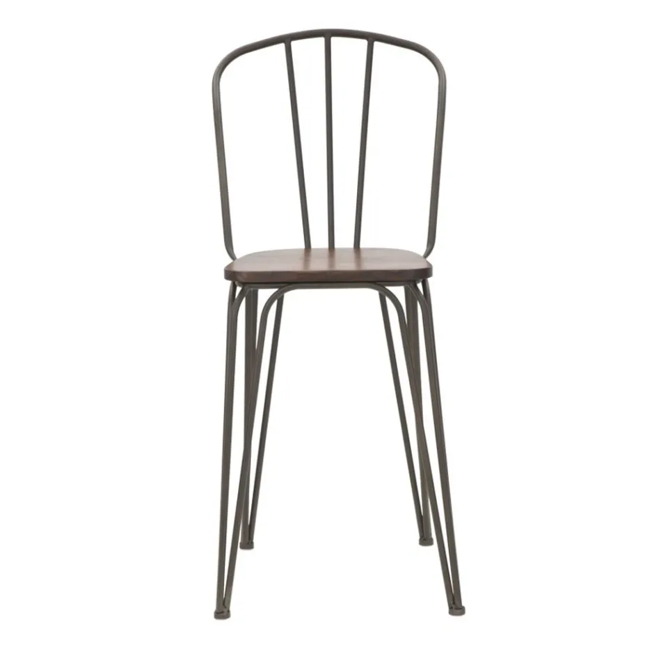 Banqueta Design Moderno em Estilo Industrial em Ferro e Madeira, 2 Peças - Erika Viadurini