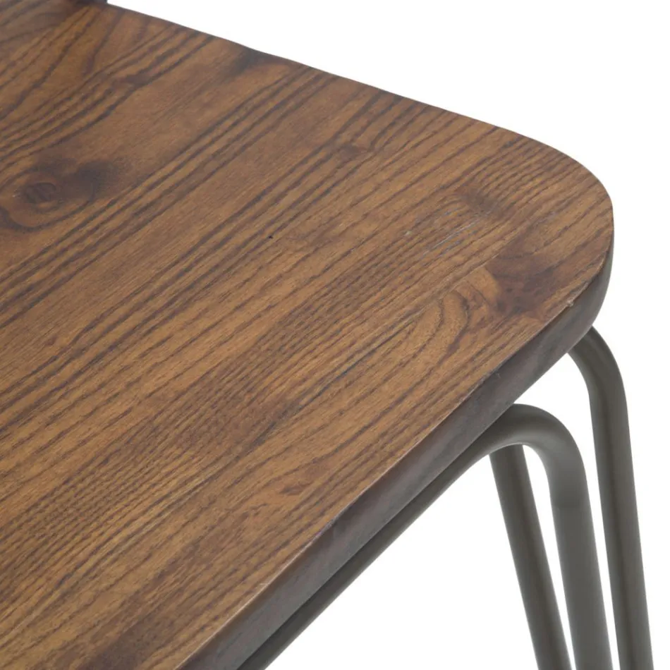 Banqueta Design Moderno em Estilo Industrial em Ferro e Madeira, 2 Peças - Erika Viadurini