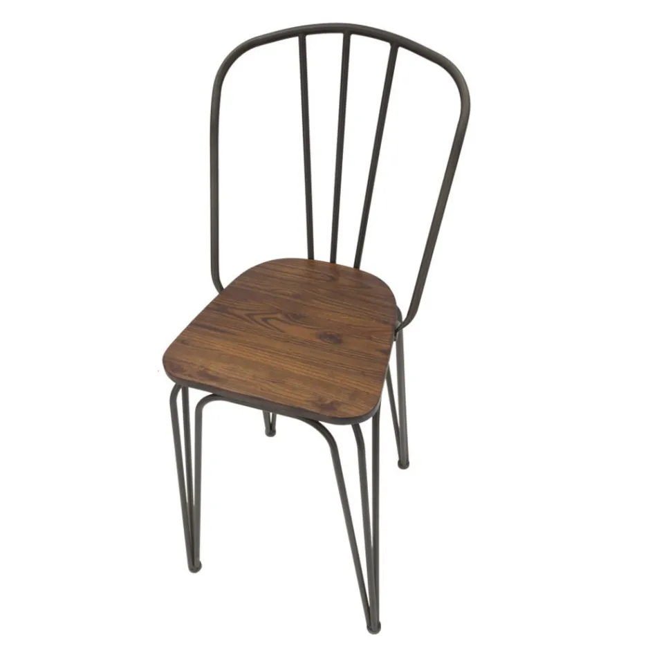 Banqueta Design Moderno em Estilo Industrial em Ferro e Madeira, 2 Peças - Erika Viadurini