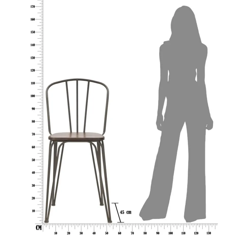 Banqueta Design Moderno em Estilo Industrial em Ferro e Madeira, 2 Peças - Erika Viadurini