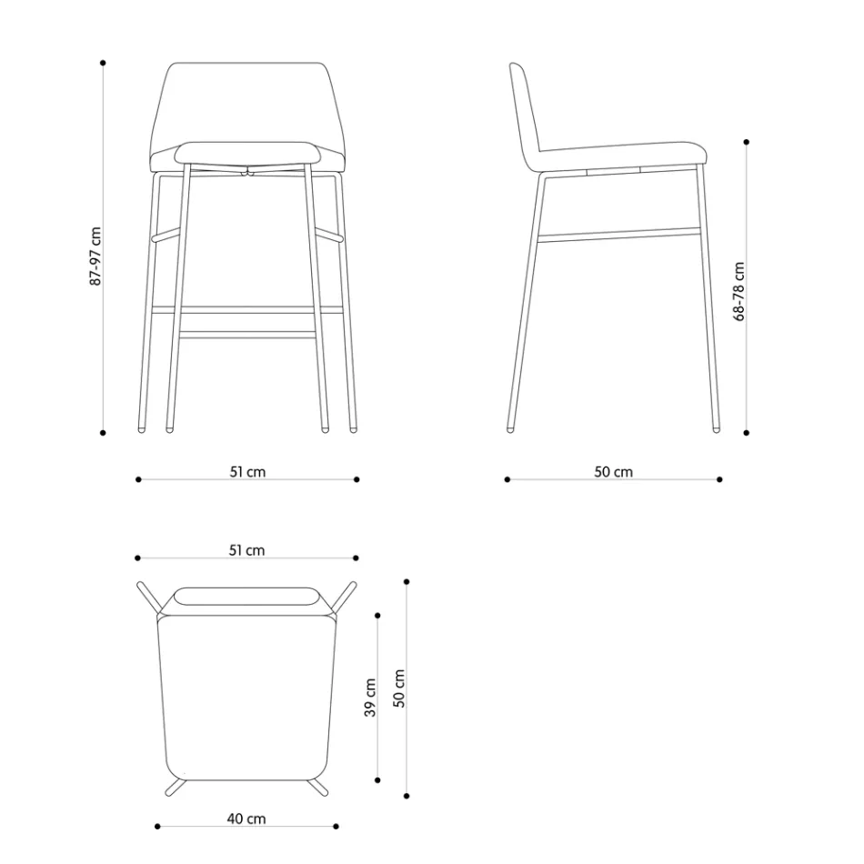 Banqueta Luxo Forrada em Tecido com Base Metálica Fabricada na Itália - Molde Viadurini
