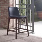 Banqueta de cozinha fixa design em couro e madeira fabricada na Itália - Rocco Viadurini