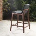 Banqueta de cozinha fixa design em couro e madeira fabricada na Itália - Rocco Viadurini