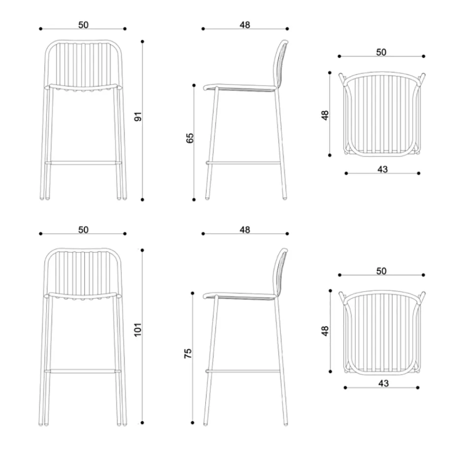 Banqueta de metal empilhável ao ar livre feita na Itália 2 peças - simplesmente Viadurini
