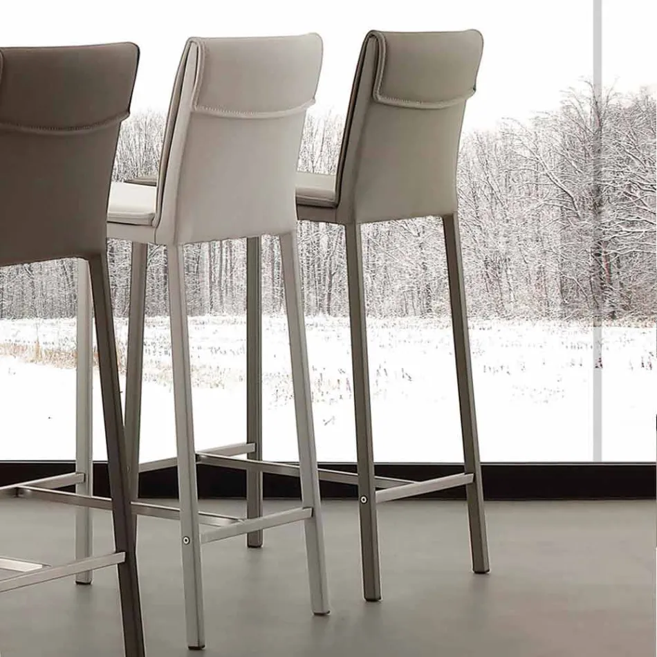 Banqueta em metal e aço e couro ecológico moderno made in Italy Prato Viadurini