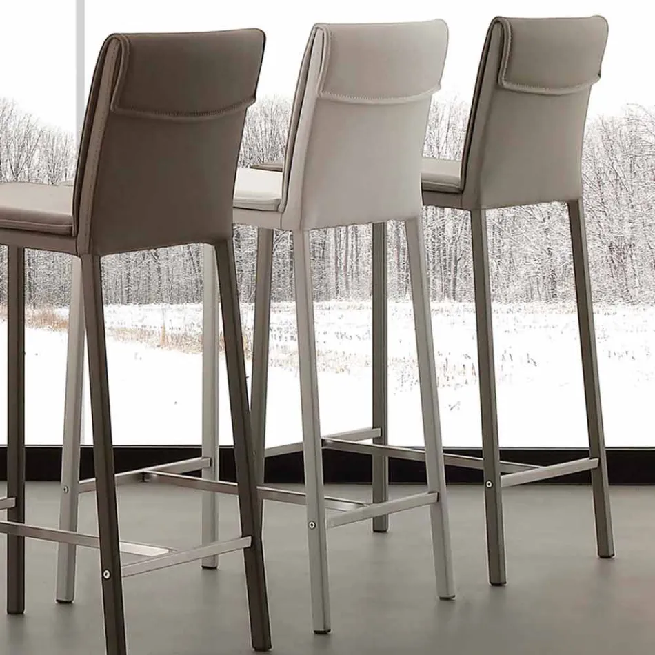 Banqueta em metal e aço e couro ecológico moderno made in Italy Prato Viadurini