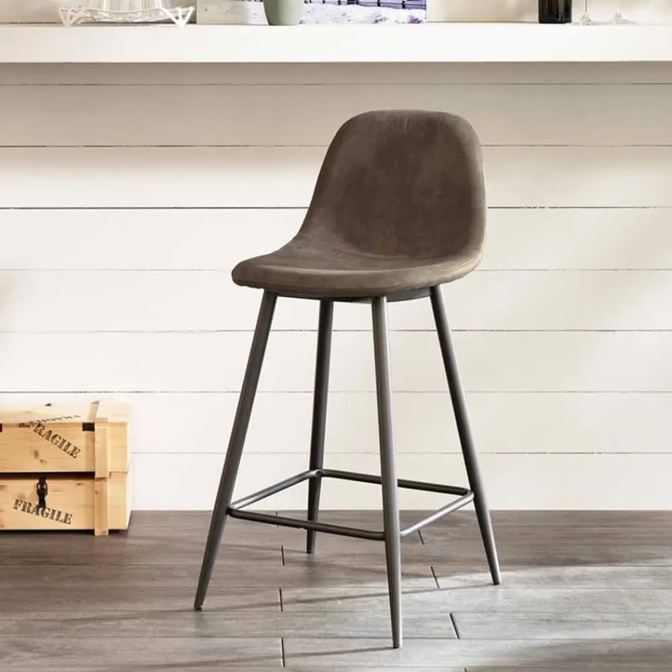 Couro sintético Gino design moderno e banqueta de metal Viadurini