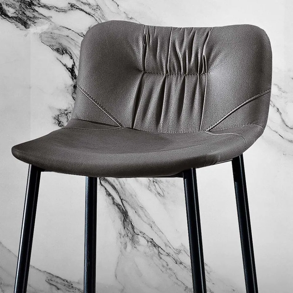 Banqueta em Tecido de Fibra Efeito Couro e Metal Fabricado na Itália - Gohan Viadurini