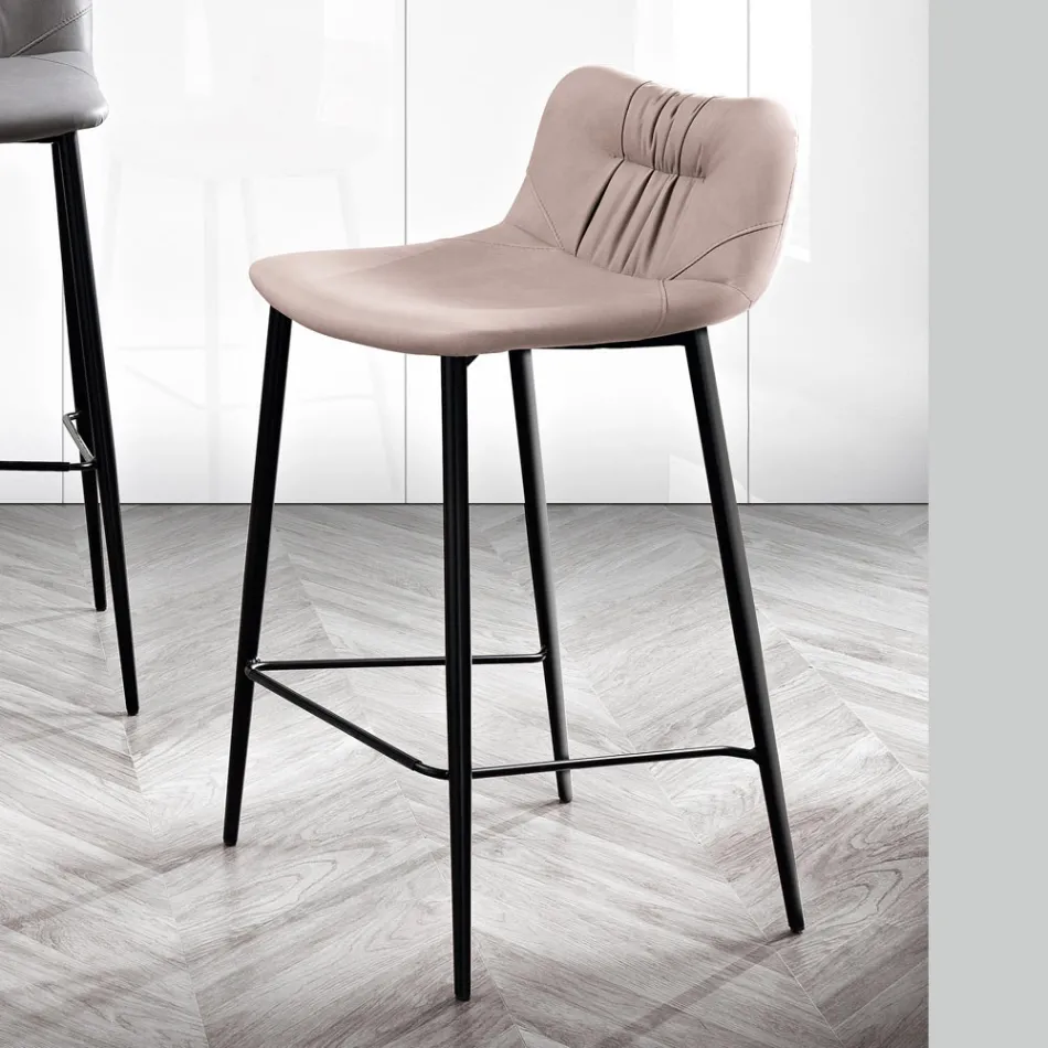 Banqueta em Tecido de Fibra Efeito Couro e Metal Fabricado na Itália - Gohan Viadurini