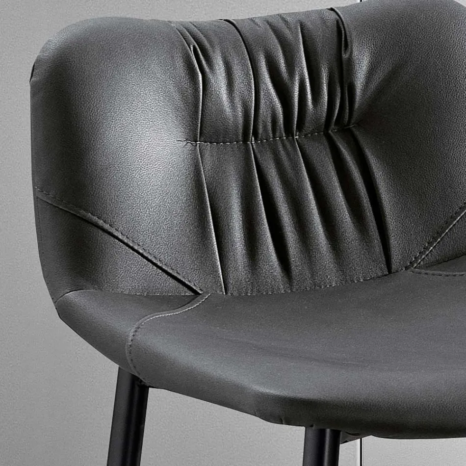 Banqueta em Tecido de Fibra Efeito Couro e Metal Fabricado na Itália - Gohan Viadurini