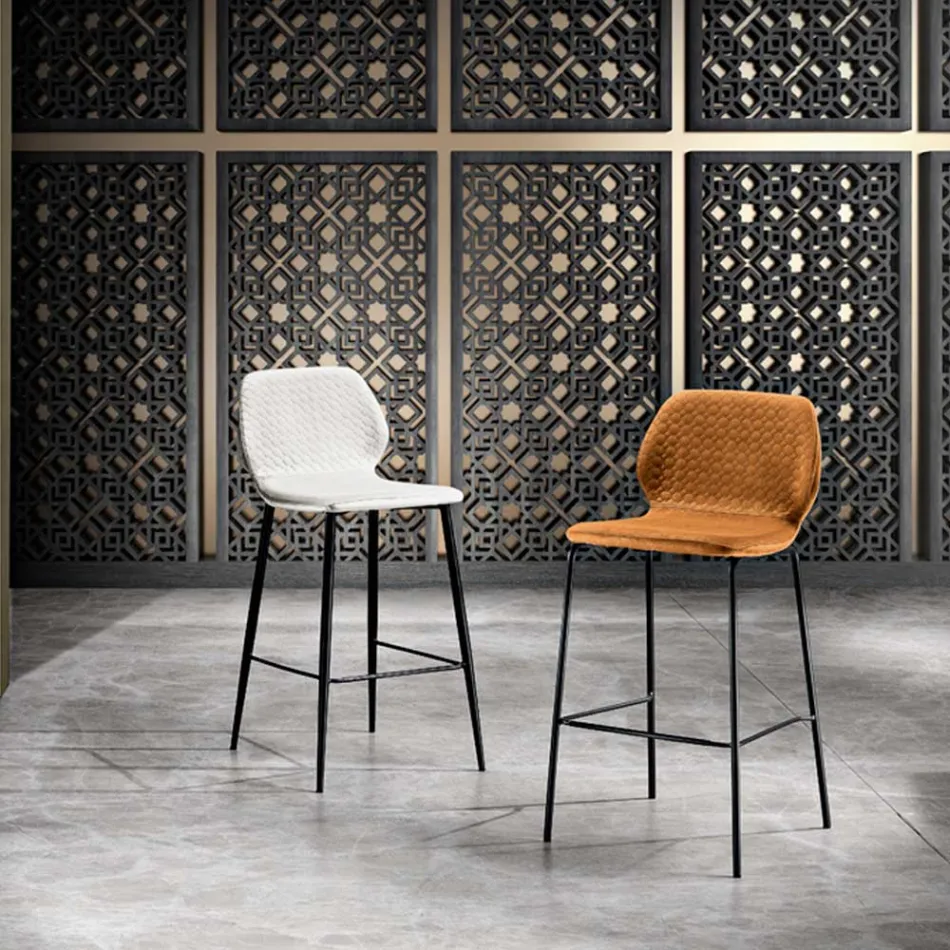 Banqueta de cozinha moderna em veludo acolchoado de designer colorido - Scarat Viadurini